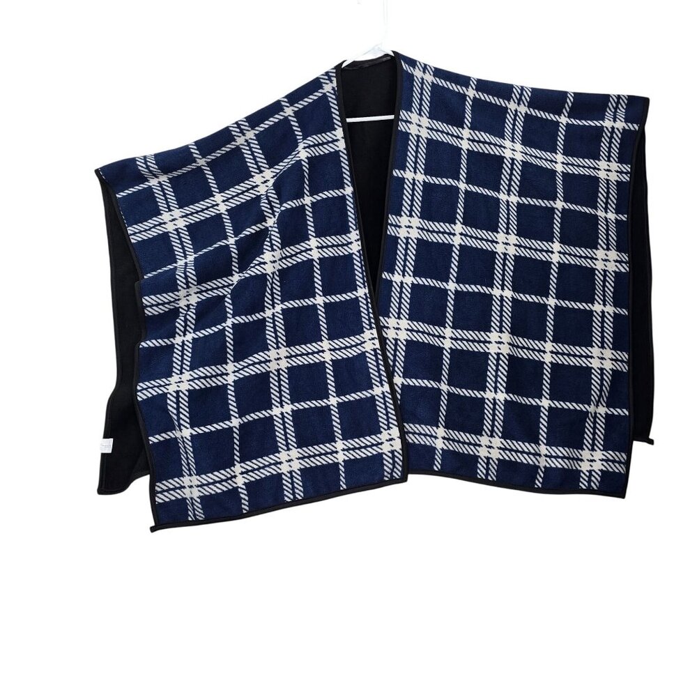 Nicole Plaid Reversible Shawl One Size Polyester Navy/White Geometric Wrap Scarf
